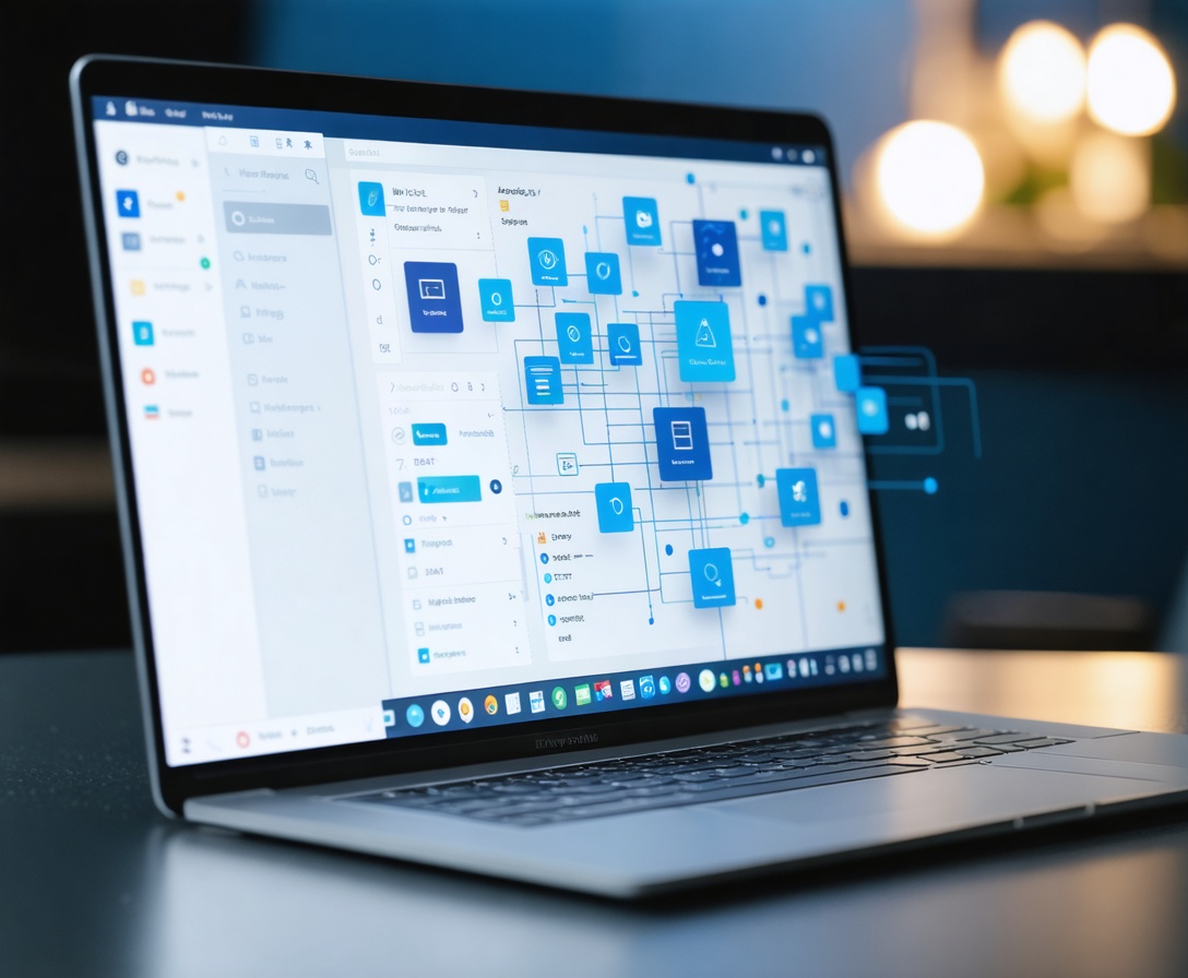 A modern laptop displaying a futuristic AI-driven design dashboard