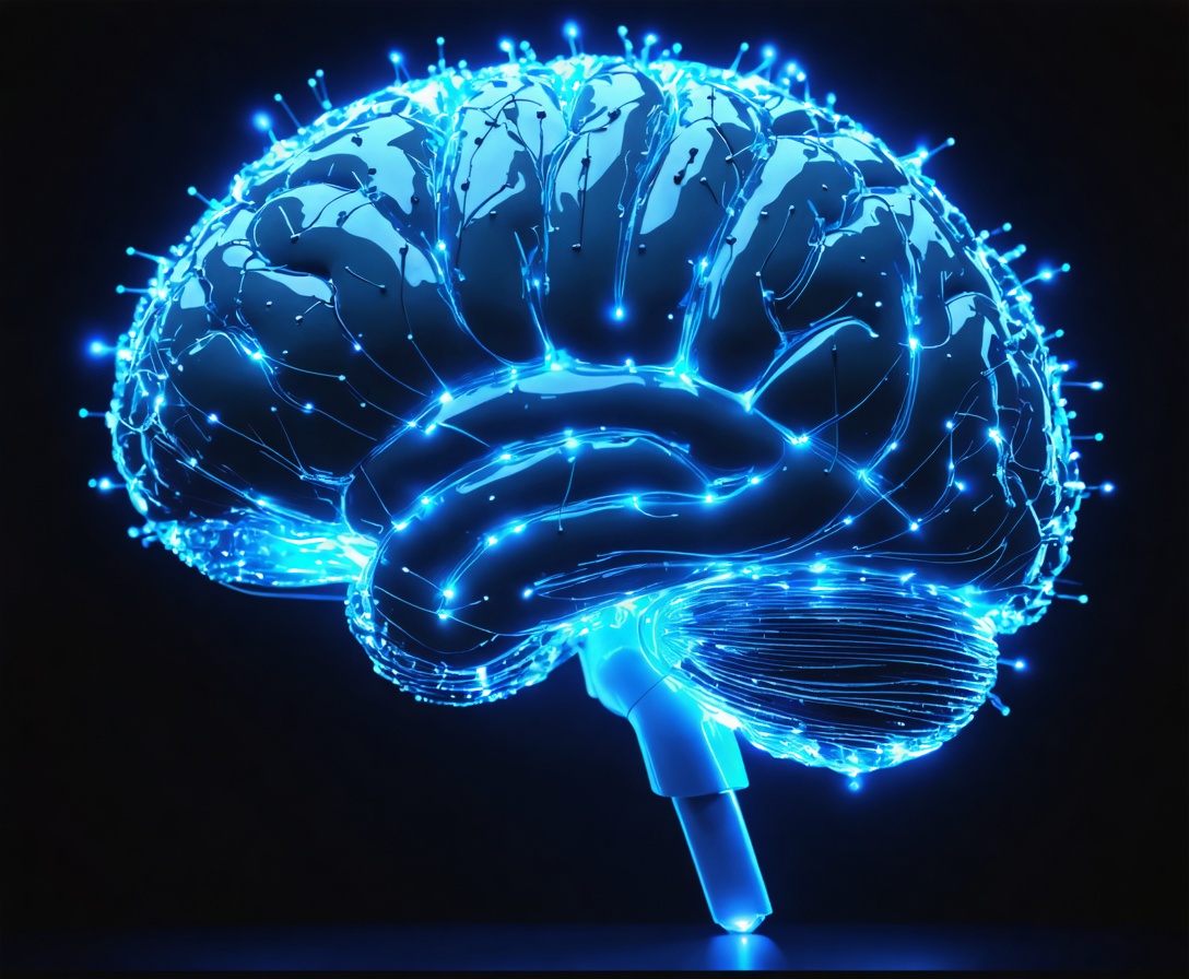Futuristic 3D visualization of neural pathways representing AI intelligence