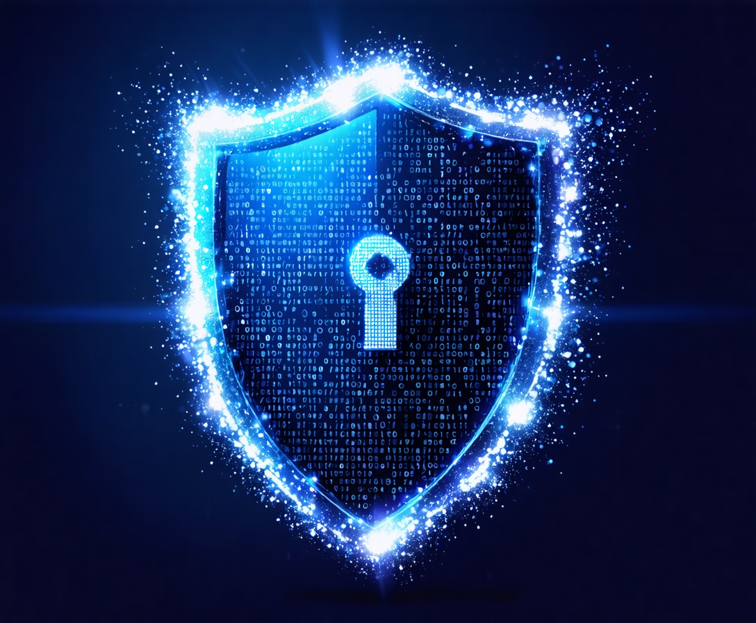 Abstract visualization of data encryption and secure digital particles